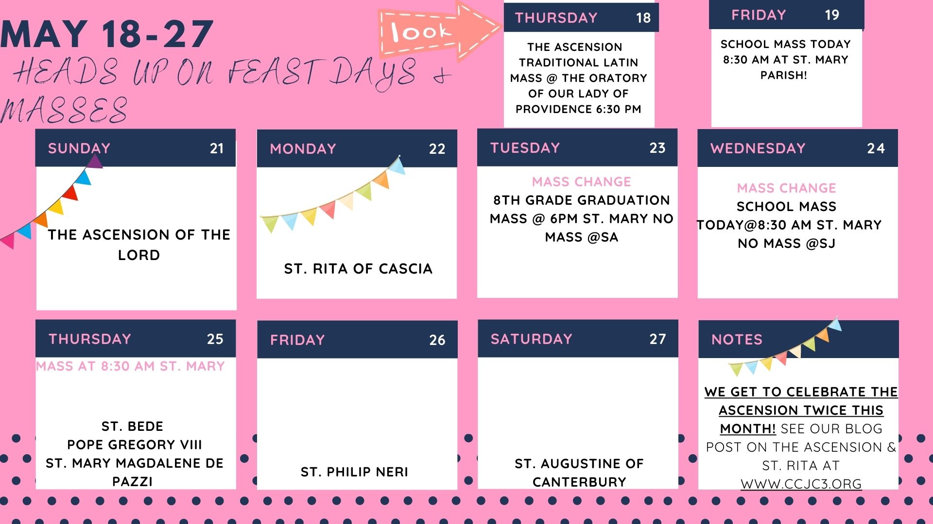 May Feast Day & Masses CCJC