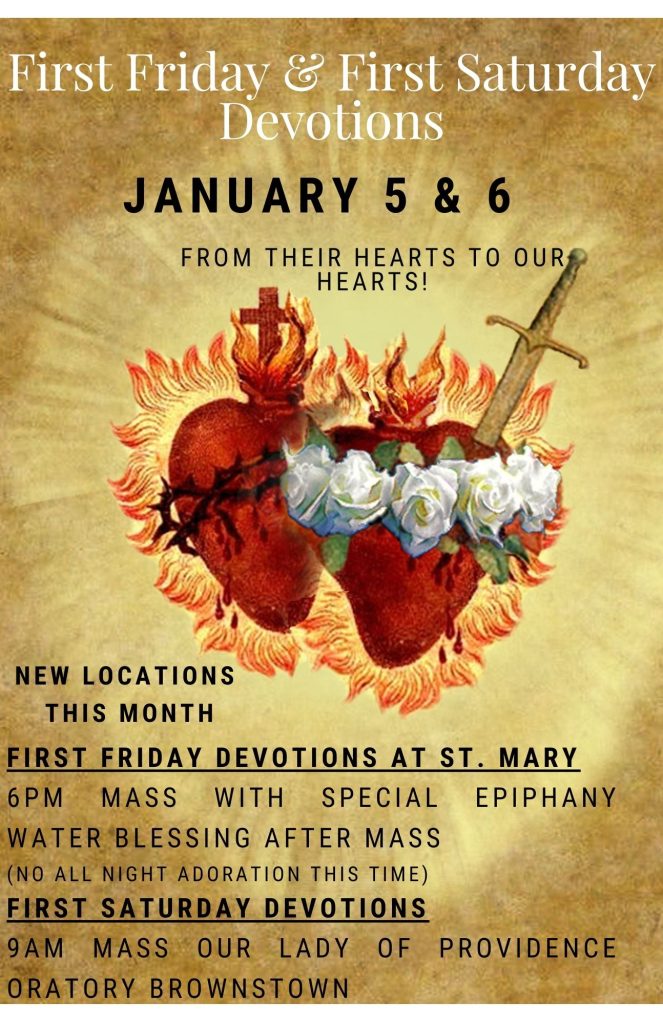 First Weekend January New Locations for First Friday & First Saturday Devotions on Jan. 5 & 6 ...